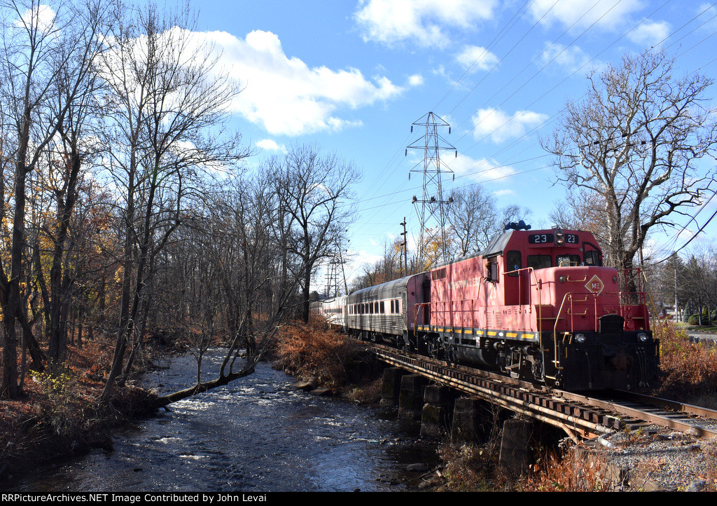 The 23 pushes the Polar Express train across the Whippany River just west of Rt. 10 